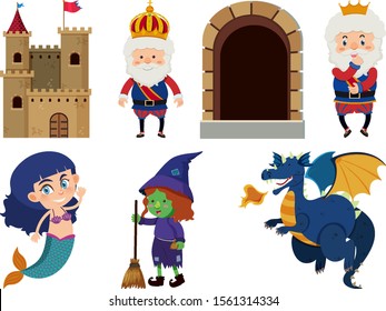 Set of isolated objects theme fairytales illustration
