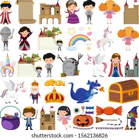 Set of isolated objects theme fairytales illustration