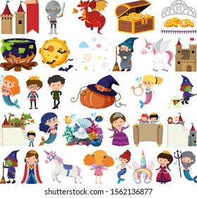 Set of isolated objects theme fairytales illustration
