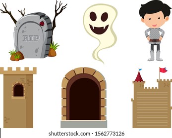 Set of isolated objects theme fairytales illustration