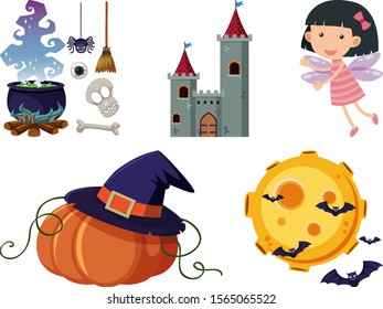 Conjunto de objetos aislados tema cuento de hadas ilustración