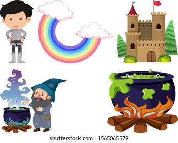 Set of isolated objects theme fairytales illustration