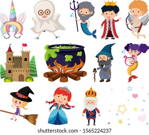 Set of isolated objects theme fairytales illustration