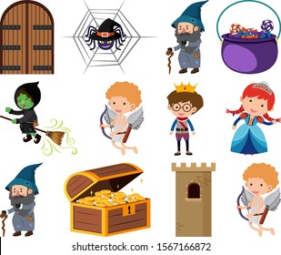 Conjunto de objetos aislados tema cuento de hadas ilustración
