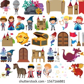 Set of isolated objects theme fairytales illustration