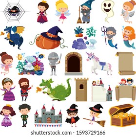 Set of isolated objects theme fairytales illustration