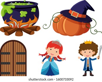 Set of isolated objects theme fairytales illustration