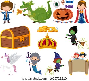 Set of isolated objects theme fairytales illustration