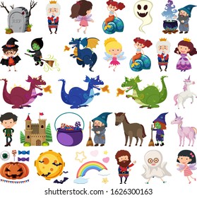 Set of isolated objects theme fairytales illustration