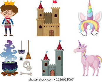 Set of isolated objects theme fairytales illustration