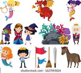 Set of isolated objects theme fairytales illustration