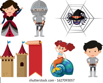 Set of isolated objects theme fairytales illustration