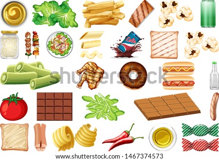 Set of isolated objects theme - food and drinks illustration