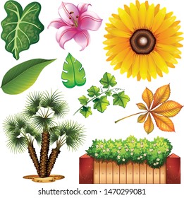 Set of isolated objects theme gardening illustration