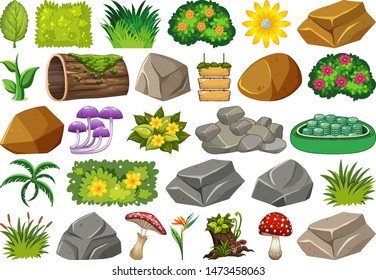 Set of isolated objects theme - nature illustration