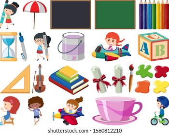Set of isolated objects theme school illustration