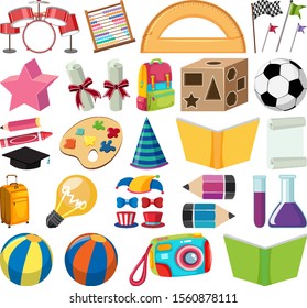 Set of isolated objects theme school illustration