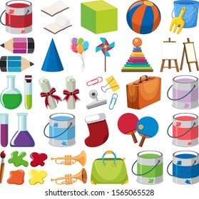 Set of isolated objects theme school illustration