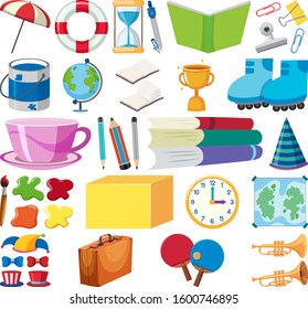 Set of isolated objects theme school items illustration