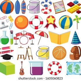 Set of isolated objects theme school illustration