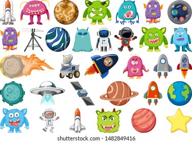 Set of isolated objects theme - space illustration