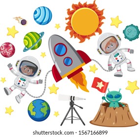 Set of isolated objects theme space illustration