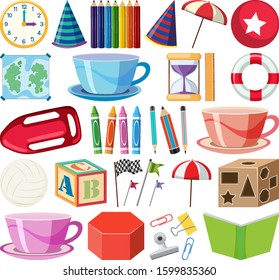 Set of isolated objects theme stationery illustration