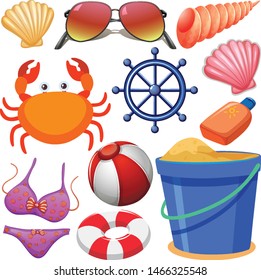 Set of isolated objects theme summer holiday illustration