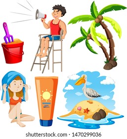 Set of isolated objects theme summer holiday illustration