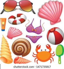 Set of isolated objects theme summer holiday illustration