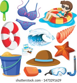 Set of isolated objects theme summer holiday illustration