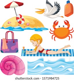 set of isolated objects theme summer holiday illustration