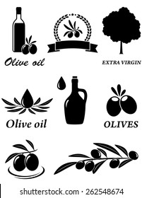 set of isolated olive oil icons on white background 