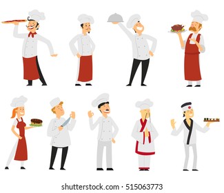 Aislado en un chefs de fondo blanco. chef hombre y mujer.ilustración vectorial.