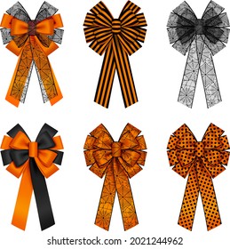 set of isolated orange and black halloween bows