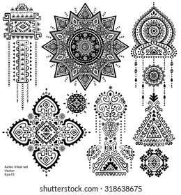 Set of isolated ornamental tribal elements and symbols 