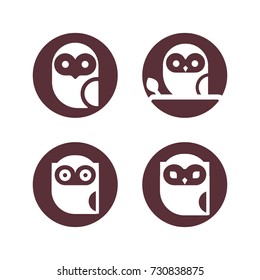 Set of isolated owl glyphs icon. Cartoon style, flat vector illustration for design.