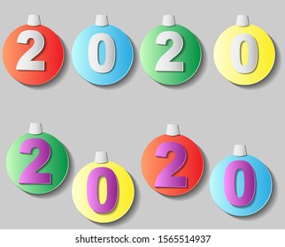Set of isolated paper origami with New Year balls with 2020