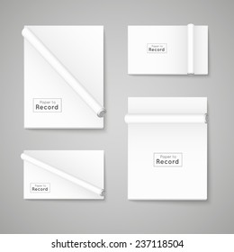 Set of isolated papers with swirling leaves. Vector
