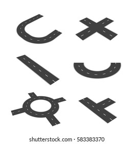 Set of isolated parts of the road junction vector illustration