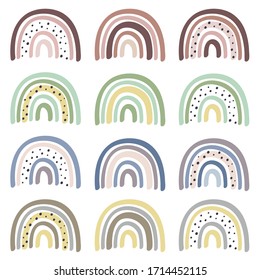 set of isolated pastel rainbows- vector illustration, eps    