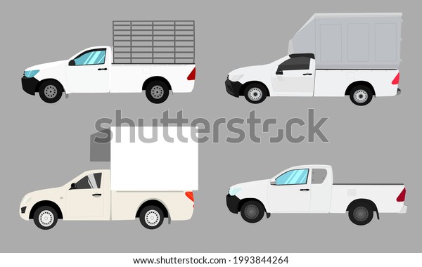 Set of\
isolated Pickup truck of different. pickup, express delivery van,\
transport advertising, pickup trucks.\
