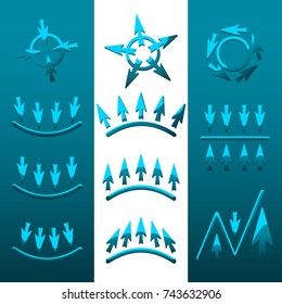 set of isolated pictograms of arrows on white background