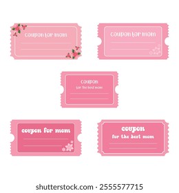 Set of isolated pink coupons for mom template in flat style