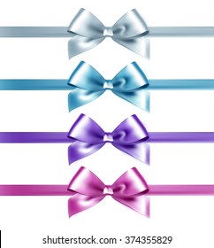 Set of isolated pink, white and blue photorealistic silk bows for your holiday design. Christmas gift, valentines day, birthday  wrapping element
