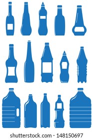 set isolated plastic bottle and can for water 