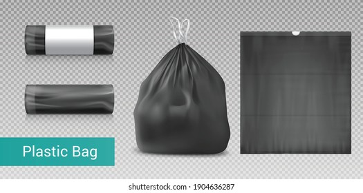 Set Of Isolated Plastic Trash Bag Realistic Icons With Wrapped Pack Of Sacks For Household Use Vector Illustration