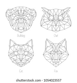 Set of isolated  poligonal geometric triangle animal faces. Hipster animals