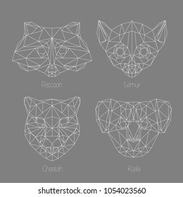 Set of isolated  poligonal geometric triangle animal faces. Hipster animals