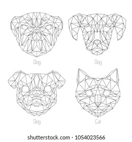 Set of isolated  poligonal geometric triangle animal faces. Hipster animals